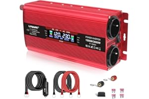 Cantonape Inversor de Corriente 1500W (Pico 3000W), DC 12V a AC 220V-240V, Convertidor de Corriente con 2 EU Tomas y Big Pantalla LCD, Onda modificada Inversor para Coche Camping Camión RV