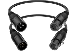 J&D XLR Cable 2-Pack, 3 Pin to 5 Pin Adapter (Male to Female & Female to Male) - DMX Microphone Cable for Audio & Stage Lighting, DMX512 Light Turnaround, 30 cm
