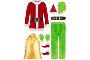 Miulruma Grünes Weihnachten Kostüm Erwachsene Herren Damen Santa Claus Anzug Outfit Weihnachtskostüm für Männer Weihnachten Halloween Fasching Urlaub Cosplay