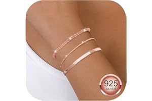 CASSIECA Bransoletki ze srebra wysokiej próby, bransoletki warstwowe, delikatne ogniwa, łańcuszek, regulowane bransoletki z koralikami, możliwość łączenia, dla kobiet i dziewcząt