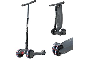 IMMEK 3-Wheels Scooter for Kids and Toddlers Boys and Girls with Flashing LED Wheels, Adjustable Height, Easy Folding System, Anti-Slip Deck Lean to Steer, Best Gifts for Children Age 3-12 Years Old