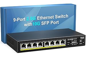 9 Port 2.5G Unmanaged Ethernet Switch with 10G SFP, VIMIN 8-Port 2.5G Base-T Ports with 60Gbps Switching Capacity, Compatible 10/100/1000Mbps Network, One-Key VLAN, Metal Housing, Fanless, for Desktop