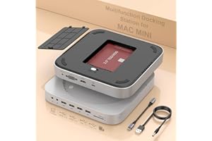 ROCKETEK Mini estación de acoplamiento para Mac Mini M2/M1 con HDMI, VGA, SSD/HDD SATA, USB3.0, USB 2.0, TF y SD, conector de vídeo/audio para Mac Mini M2, Mac Studio