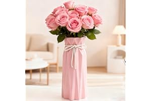 Disoza Wazony Dekoracja Stołu Ceramiczny Nowoczesny Wazon Vintage Różowy Wazon Na Kwiaty Trawy Pampasowej Suszone Kwiaty Różowy Wazon Na Kwiaty Wazony Na Ślub Porcelanowy Wazon Tulipanowy (24x10x10cm)