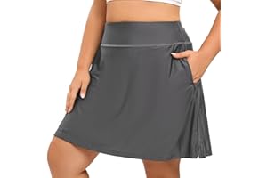 HDTIYUYP Plus-Size Women Swim Skirt - High Waisted UPF Swimming Skort with Shorts Ladies Beach Watersports Bathing Suit Skirts Bottoms Zipper Pockets