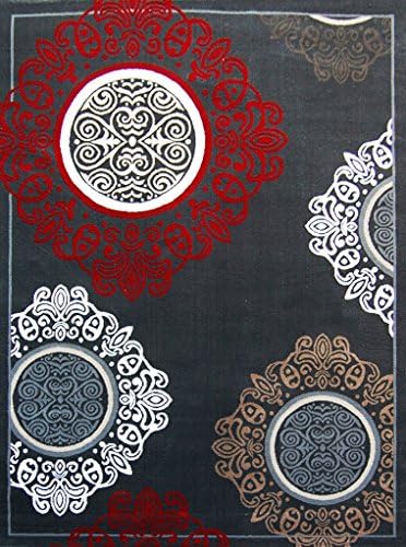 MONDIAL TAPIS REW101-080 Modern Contemporary Rug with Velvet Thick Polypropylene Rug Grey/Red 80 x 140 cm