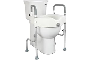 ANGEL SHIELD Asiento de inodoro elevado, elevador de asiento de inodoro elevado con asas, patas ajustables en altura para inodoros estándar alargados de 300 libras de servicio pesado de asistencia de baño