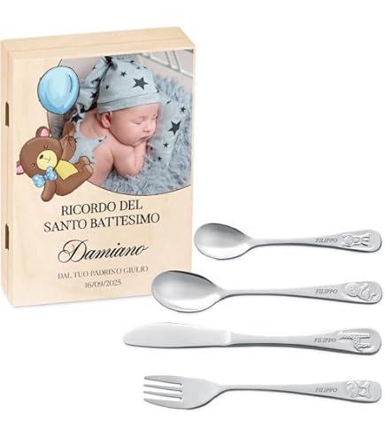 Set 6 Posate Per Bambini In Acciaio Inox 18/10 - Forchetta E Cucchiaio 16.5cm Con Design Orso - Foto 9