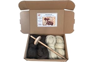 The Wool Barn Drop spindle hand spinning kit - 2 natural wools…