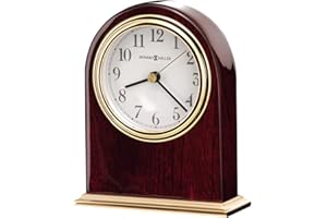 Howard Miller Monroe Tischuhr 645-446 - Moderne Wohnkultur, bogenförmige Uhr, hochglänzendes Palisanderholz-Finish mit messingfarbenem Metallfuß, Quarzwerk