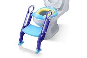 LILIIN Kinder Toilettensitz mit Treppe, Toilettentrainer Klappbar Höhenverstellbar Töpfchen Lerntöpfchen & Rutschfest Pedal mit PU Gepolstert, für Kleinkinder, Blau und Lila