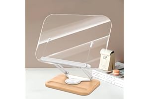 Gwezmxs Acrílico Atril para Libros, Base Giratoria de 360° con Ranurado, Plegable Atril Lectura para Libros Portátiles Tabletas, Soporte Libros con Clips para Leer