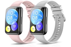KeeFos [2 Stück Armband Kompatibel mit Huawei Watch Fit 2, Silikon Ersatzarmband Herren Damen Silikonarmband Kompatibel mit Huawei Watch Fit 2 - Rosa+Weiß