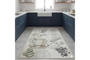 ‎MIQNA miqna Teppich Moderner Küchenteppich Gel Läufer Küchenläufer Grau Weiß Schwarz mit rutschfestem Bodenmuster mit Schriftzug Coffee Macchiato (Core, 80 x 200 cm)