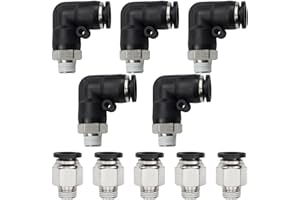 Bwintech 10 piezas de tubo de 6 mm a rosca macho BSP de 3/8" recto y codo de 90 grados Push in Connect Racor neumático,PL6-03/PC6-03 Adaptador rápido para línea de aire