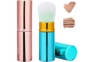 MOZEAT LENS Wysuwany pędzel do podkładu, 2 sztuki, przenośny zestaw pędzli do różu i pudru Kabuki z pokrywą do różu, brązu, polerowania i zakreślacza (niebieski i różowy)