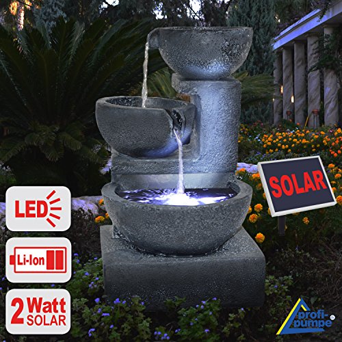 GARTENBRUNNEN BRUNNEN Solar BRUNNEN ZIERBRUNNEN VOGELBAD WASSERFALL GARTENLEUCHTE TEICHPUMPE – SPRINGBRUNNEN WASSERSPIEL für Garten, Gartenteich, Terrasse, Teich, Balkon, sehr DEKORATIV, VERBESSERTES MODELL MIT PUMPEN-INSTANT-START-FUNKTION SOLARTEICHDEKORATION, GARTENDEKO, LED-Solar-Set Wasserbrunnen „GRANITSCHALEN-KASKADE-2“ mit LiIon-Accu und LED-Beleuchtung GARTENLEUCHTE STEHLAMPE - 2