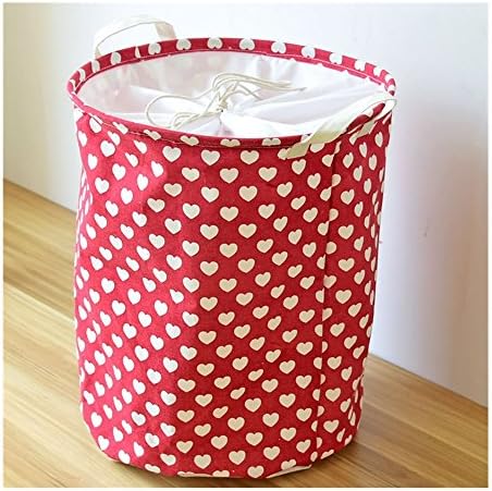 Saint Kaiko Large Capacity Cotton Laundry Hamper Foldable with Lid Laundry Basket Laundry Bin Round Storage Basket Toy Organiser for Nursery Toys Clothing (Red)