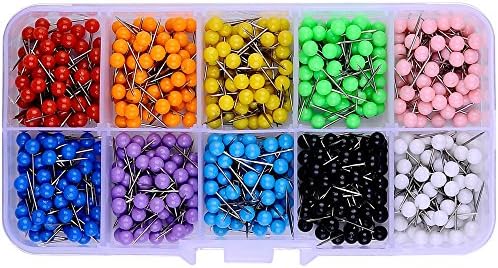 600 PCS Multi-color Push Pins Map tacks ,1/8 inch Round head with Stainless Point, 10 Assorted Colors (Each Color 60 PCS) in reconfigurable container for bulletin board, fabric marking