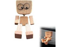 Tugeem Shaking Wooden Man Figurine - Handmade Wooden Man with Shaking Wobbly Legs for Car,Little WoodenDoll that Sways with 12 Expressions,Magnetic Car Dashboard Accessories Gifts for Men/Women (1PC)