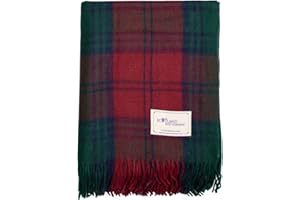 The Scotland Kilt Company Picnic Rug Scottish Tartan Throw in Lindsay - Warm 100% Wool Travel Blanket with Fringed Edges - 60 x 70”