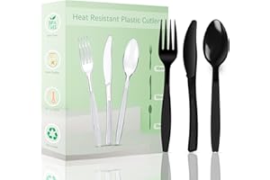 HUOBERR Plastikbesteck Set 90 Stück,30 Plastikgabeln,Messer und PlastikLöffel,Wiederverwendbar PlastikBesteck Schwarz und Robustem Bestecksets für Geburtstagsfeier Grillparty Hochzeit ect