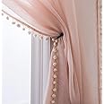 MISS SELECTEX Linen Look Pom Pom Tasseled Sheer Curtains - Rod Pocket Voile Semi-Sheer Curtains for Living and Bedroom, Set of 2 Curtain Panels (52 x 84 inch, Blush)