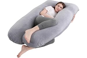 SHANNA Almohada de Embarazo, Almohada de Cuerpo Completo con Forma de U Grande, Sleep Confort Almohada con Funda de Terciopelo Reemplazable y Lavable para Dormir y Alimentar, 70 x 145 cm Rosa+Púrpura