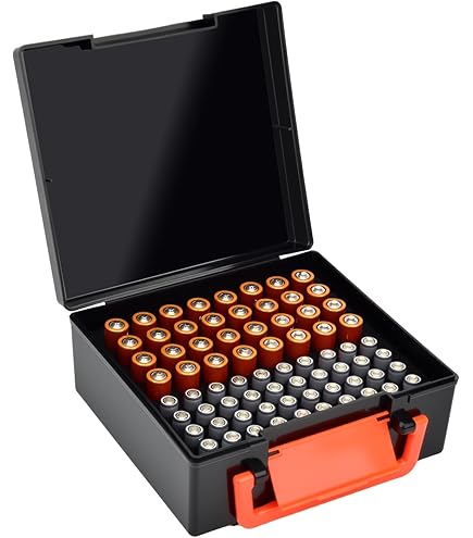 Opbergkoffer voor batterijorganizer, kleine batterijkluis, container voor 48 AA-batterijen, plastic doorzichtige beschermende batterijhouder voor reizen/thuis/kantoor (zwart, L