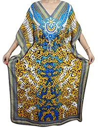 Indiatrendzs Women's Kaftan Nighty Light Viscose Printed Maxi Dress Free Size