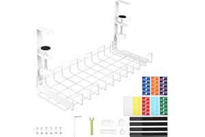 WINDFROMORT Gestión de cables escritorio - Bandeja de cables sin perforación, bandeja para cables 40x15x17,5 cm - Canaleta metálica con pinza - bandeja teclado bajo mesa para oficina en casa y oficina