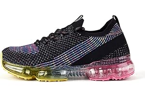 LUCKY STEP Damskie oddychające trampki z poduszką powietrzną - lekkie buty do chodzenia z siateczki, Czarny multi, 38 EU