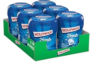 Hollywood Chewing Gum Bottle 2 Fresh - Parfum Menthe Forte - Sans Sucres avec Édulcorants - Lot de 6 boîtes de 40 dragées (88g)