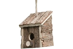 Garden Mile Natural Bird Box Houses - 2x Wooden Traditional Hanging Wild Bird House Bird Huts Home Bird Nesting Boxes for Garden Log Cabin Outdoor, Tree, Balcony and Garden Decorations