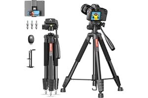 Kingjoy 70'' Camera Tripod for Phone Compatible Canon Nikon Lightweight Aluminum DSLR Camera Stand with Carry Bag Universal Phone Mount and Wireless Remote Max Load 5kg