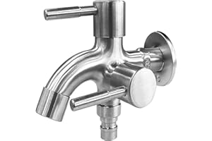 iDMRURvm 1/2 Zoll Doppel Wasserhahn Universal Doppel Auslaufhahn Edelstahl Wasserhahn Doppelwasserhahn Kugelhahn für Garten, Waschmaschine, Regentonne