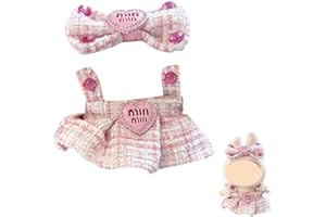MDFULXG Vestiti per bambole da 17 cm, adatti per bambole labubu da 17 cm, set vestiti labubu：Forcine rosa、gonna