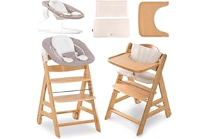 hauck Alpha Move Newborn Set deTrona Evolutiva Bebe, Tronas de Bebe Evolutiva con Hamaca Bebé Recien Nacido, Cojín y Bandeja, Trona Niño Regulable - Natur/Stretch Beige