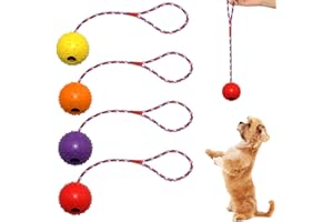 AUTOWNLUX Pack of 4 Dog Toy Ball with Cord, Diameter 5/30 cm, Dog Toy Ball Dog on Rope, Natural Rubber, Dog Balls, Small (Red, Yellow, Purple, Orange)