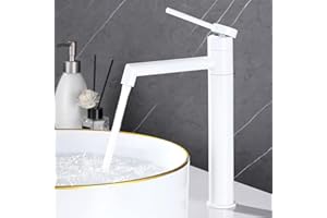 SHANFO Rubinetto Bagno Lavabo Alto, Miscelatore Lavabo Bagno Girevole a 360°, Monocomando Rubinetto Lavandino Bagno, Rubinetto per Lavabo, Bianco, 7M6OK-T