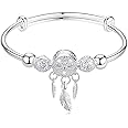 Luckimoli Silver Dream Catcher Tassel Feather Charm Bracelet Bangle Adjustable Mother's Day Jewelry Gift Birthday Christmas Gifts for Women Mom Wife Girls