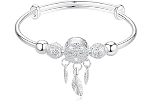 Luckimoli Silver Dream Catcher Tassel Feather Charm Bracelet Bangle Adjustable Mother's Day Jewelry Gift Birthday Christmas Gifts for Women Mom Wife Girls