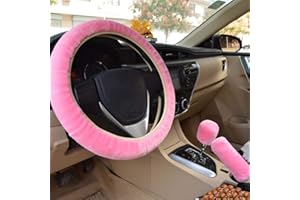 AUGOOG Lenkradbezug Plüsch,Lenkradabdeckung Winter,Handbremse Schaltabdeckung Und Lenkradschoner,Universal Auto Lenkradhülle Plüsch Teleskop Lenkrad AbdeckungLenkradbezug für Auto Zubehör,rosa