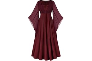 SCARLET DARKNESS Women's Renaissance Dress Lace-up 3/4 Bell Sleeves Slit Front Medieval Maxi Dresses