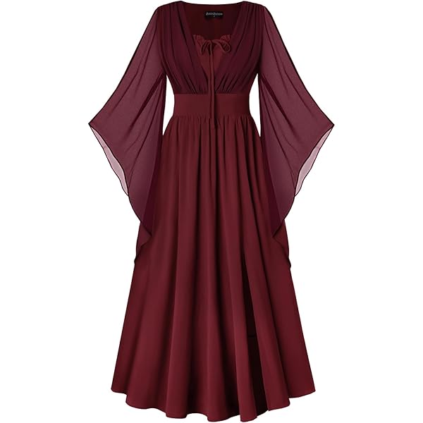 SCARLET DARKNESS Renaissance korsetjurk voor dames, vintage met split, mouwloze rockabilly, lange jurk, Wijn, S