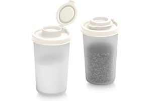 SIGNORA WARE Salt and Pepper Pots – Salt and Pepper Shakers in a Range of Sizes – Non-Toxic Salt and Pepper Set for Home, Camping, Picnics, Lunch Boxes – Transparent Salt Pepper Set (Big White, 2pk)