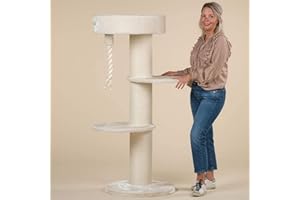 RHRQuality - Maine Coon Sleeper - XXL Stable Large Cat Scratching Post, Large Cat Tree for Maine Coon or Other Heavy Cats, Climbing Tree, Scratching Furniture, Thick Trunk (Normal, Beige)