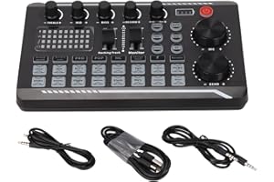 PUSOKEI Carte Son Externe, Adaptateur Audio USB Live Sound Card DJ Mixer Podcast Equipment 16 Bits 44.1KHz Dual Channel Multifonctionnel, pour Karaoke, Electro, Voice Change, Shouting, Popular