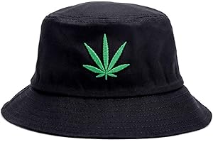 IZUS FENRIR Kapelusz Bucket Cap Marihuana Weed Leaf Cannabis - Foldable Snapback Mężczyźni Kobiety, czarny