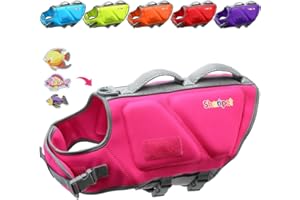 Sheripet Dog Life Jacket for Medium and Large Dogs, L Good Visibility Dog Life Vest for Swimming with Reflective Stripes and Rescue Handle, Dog Flotation Vest Suit (RosePink, L)
